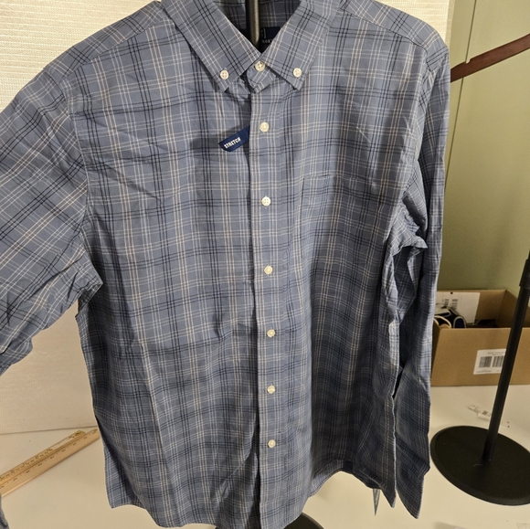 George Men's Long Sleeve Poplin Button-Up Shirt Weathered Blue Plaid Sz M38-40 - Picture 10 of 10